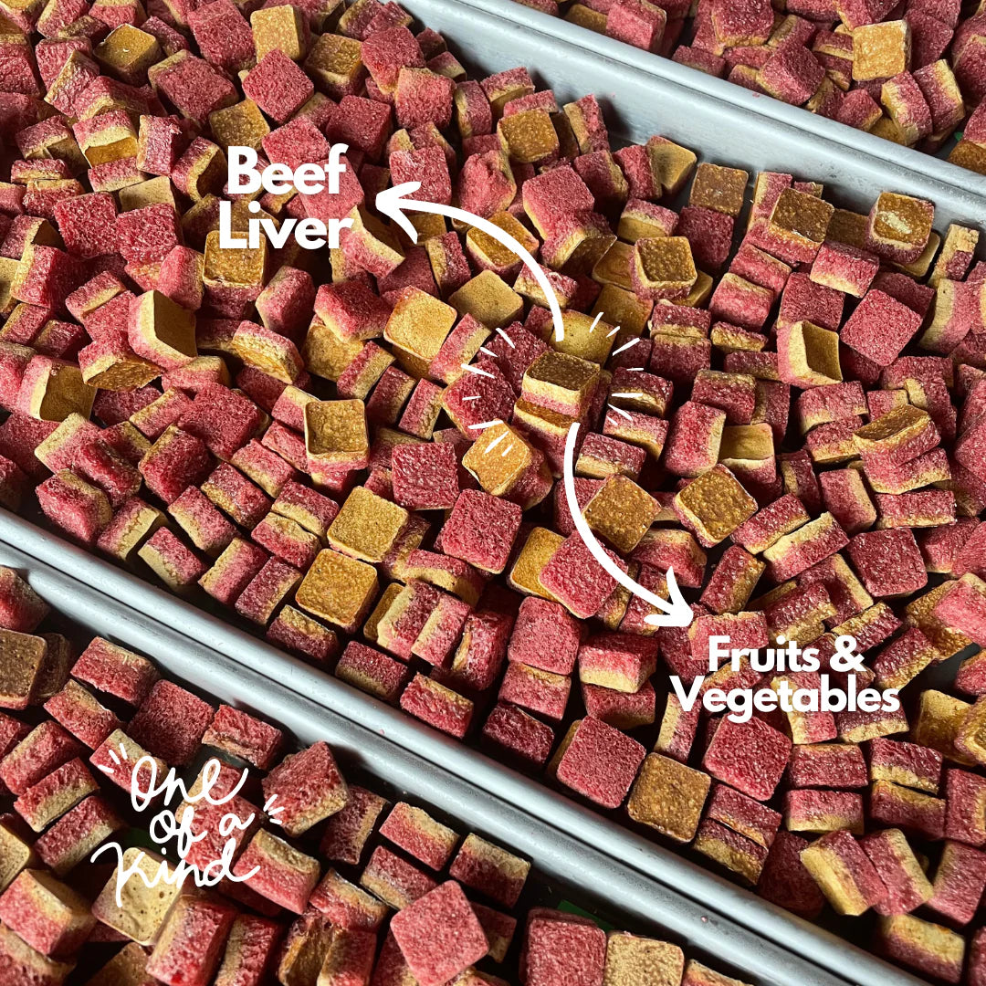 Bouchées lyophilisées au foie de boeuf et smoothie - Rouge