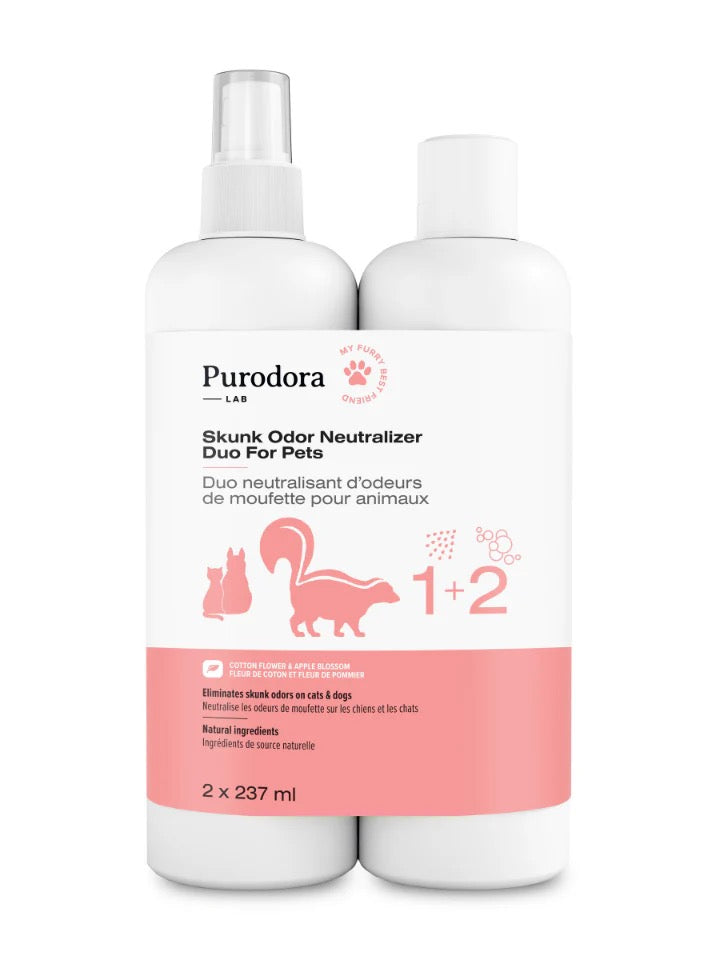 Duo neutralisant d'odeurs de moufette pour animaux - Purodora