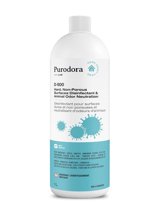 (D-500) Désinfectant pour surfaces dures et non poreuses et neutralisant d'odeurs d'animaux - Purodora